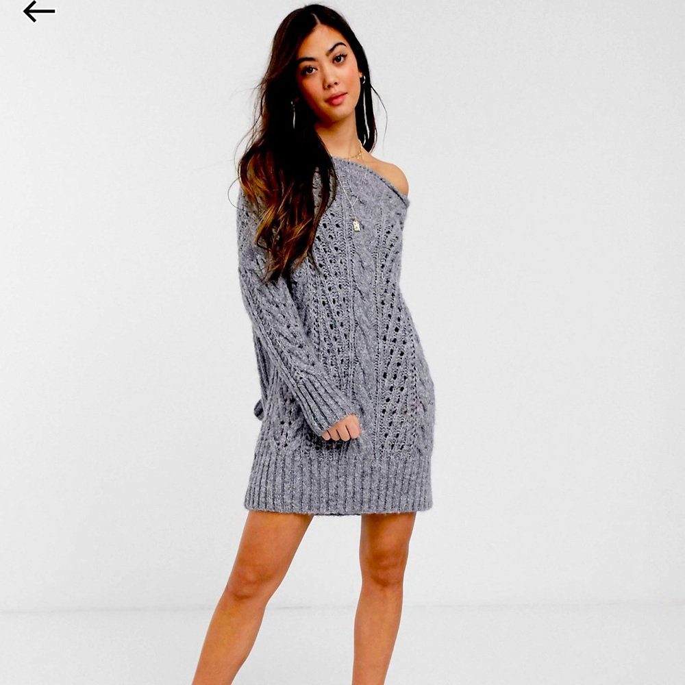 ASOS petite off the shoulder knitted sweater dress.